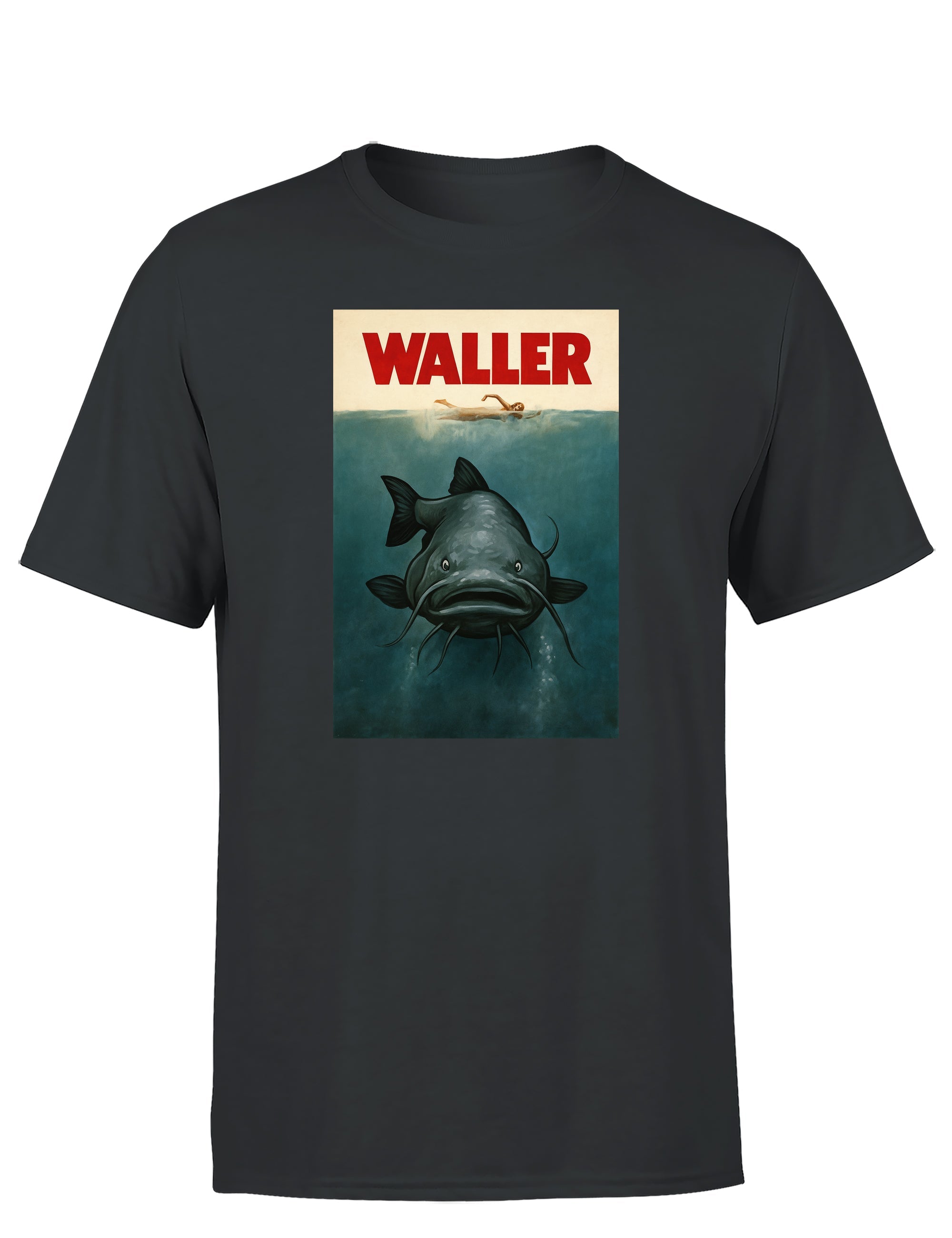 T-Shirt Herren Waller Angler Funshirt – Lustiges Angeln T-Shirt mit Wels Motiv im Retro Stil – Männer Shirt zum Angeln, Vatertag, Anglerausflug, Festival