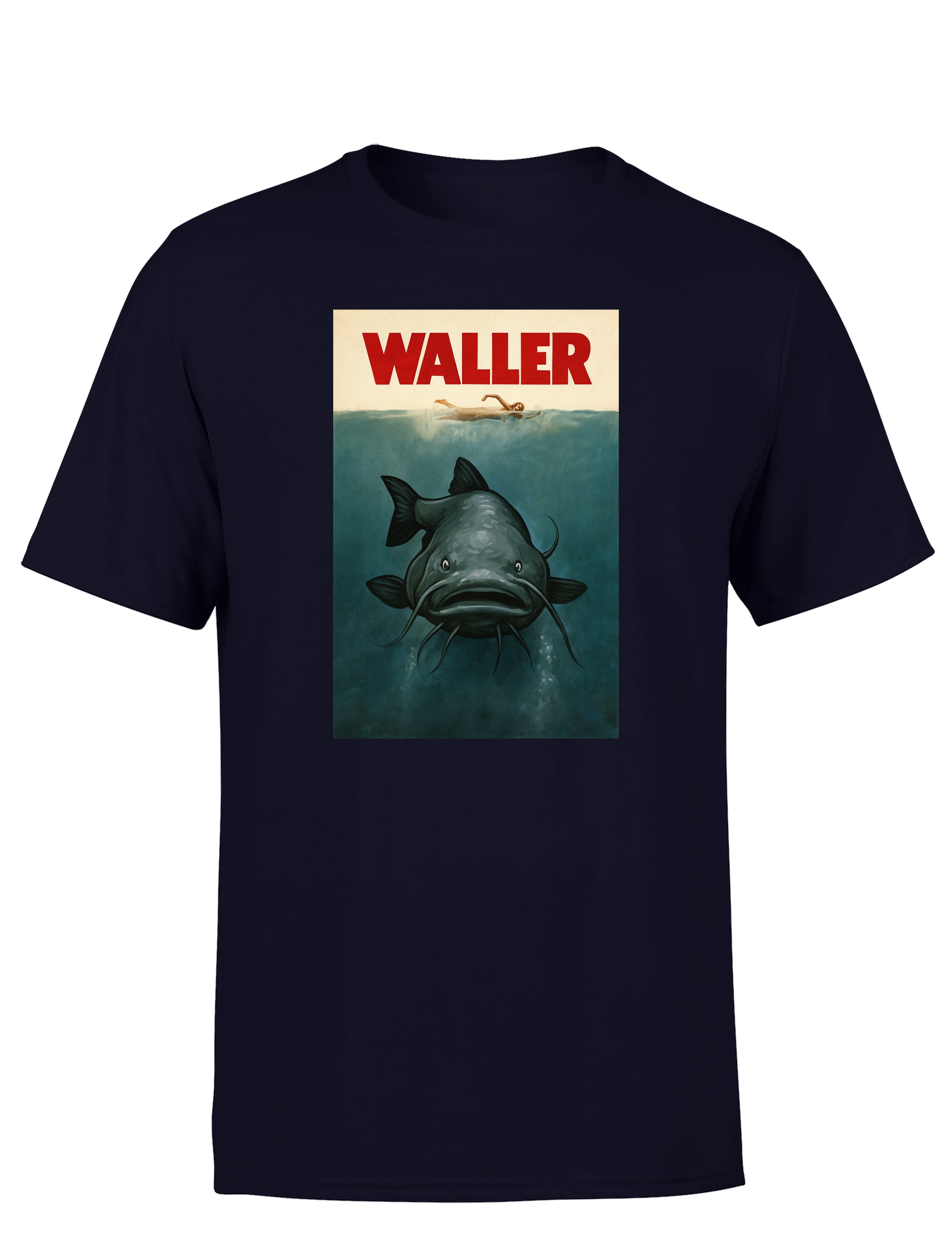 T-Shirt Herren Waller Angler Funshirt – Lustiges Angeln T-Shirt mit Wels Motiv im Retro Stil – Männer Shirt zum Angeln, Vatertag, Anglerausflug, Festival