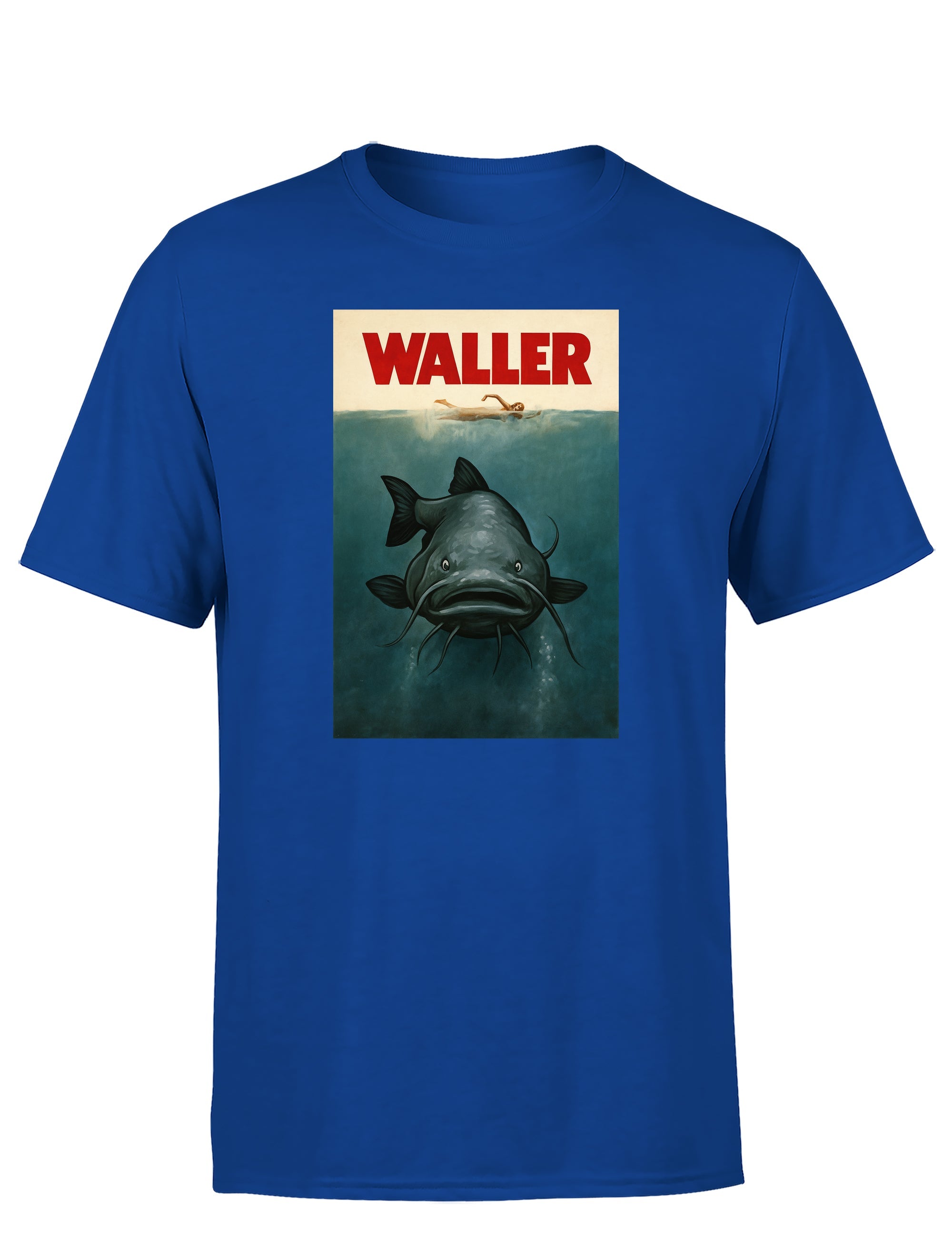 T-Shirt Herren Waller Angler Funshirt – Lustiges Angeln T-Shirt mit Wels Motiv im Retro Stil – Männer Shirt zum Angeln, Vatertag, Anglerausflug, Festival