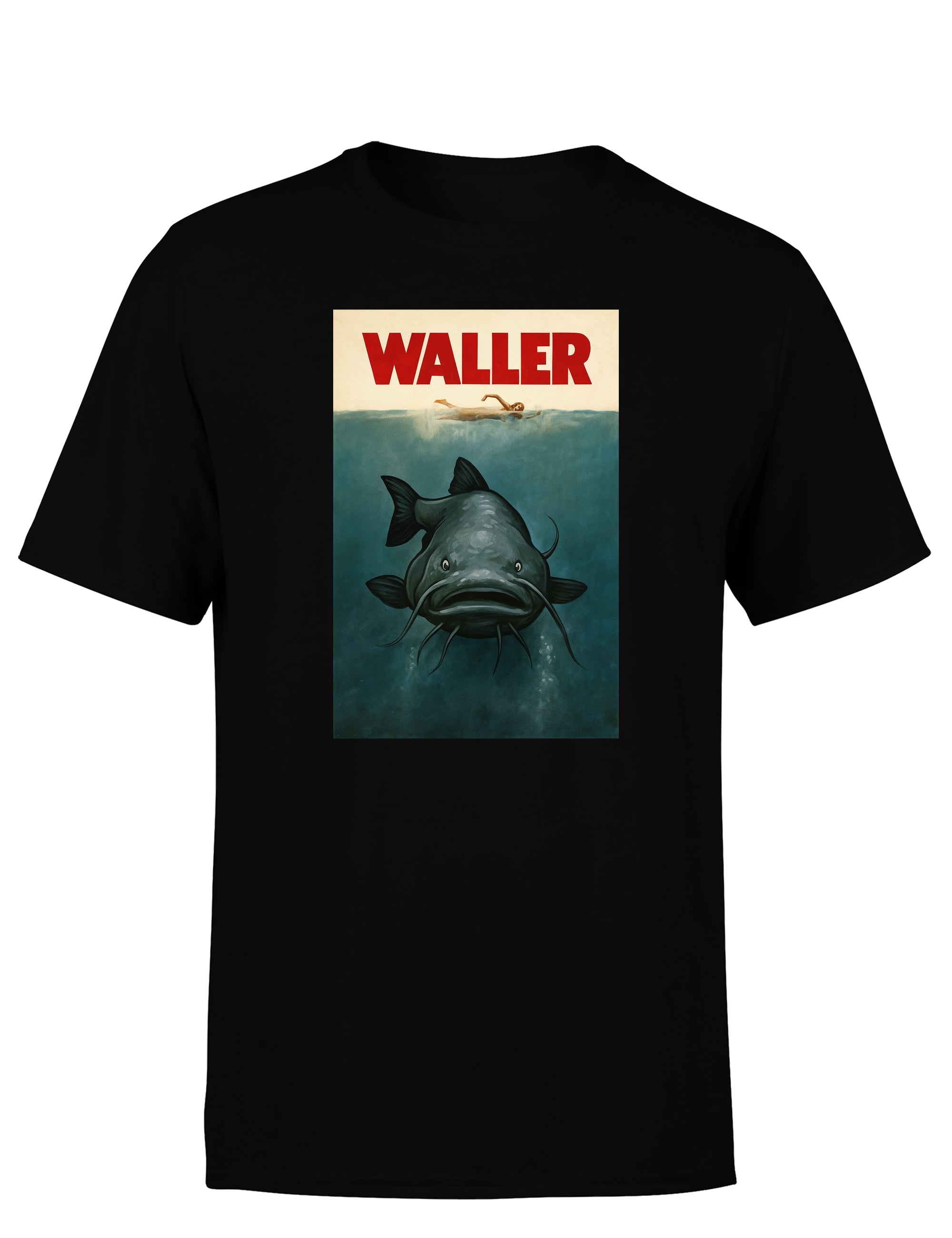 T-Shirt Herren Waller Angler Funshirt – Lustiges Angeln T-Shirt mit Wels Motiv im Retro Stil – Männer Shirt zum Angeln, Vatertag, Anglerausflug, Festival