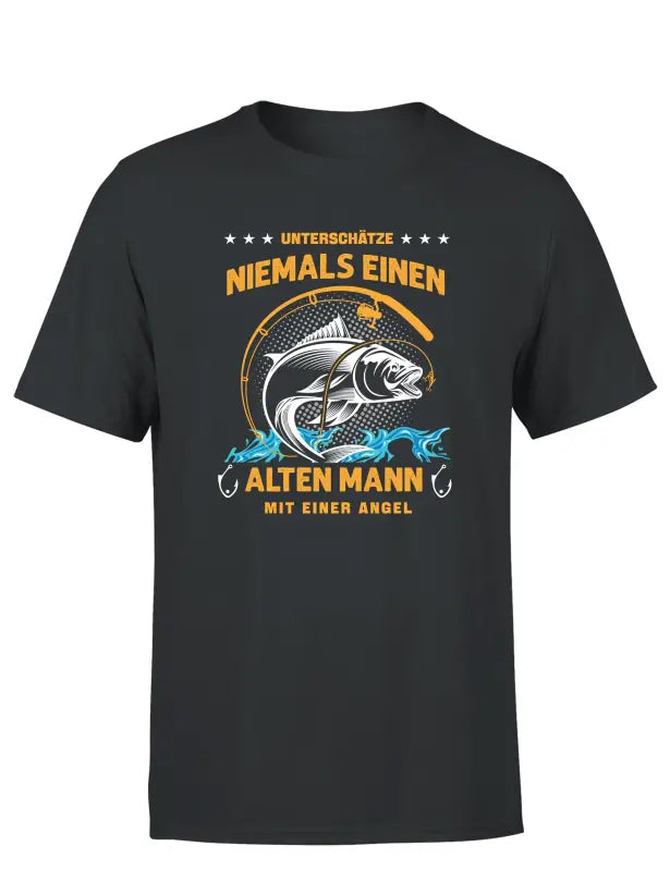 Unterschätze Niemals Einen Alten Mann Mit Einer Angel Herren T - Shirt - S / Dunkelgrau