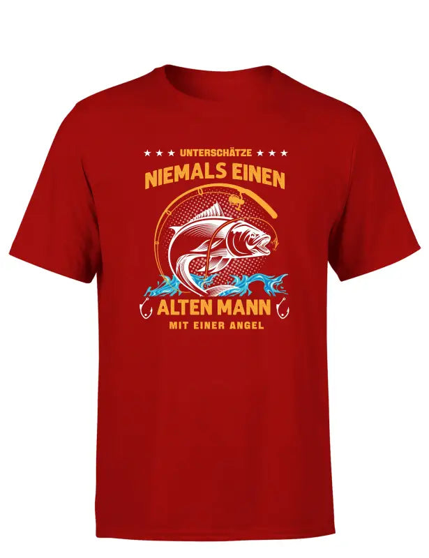 Unterschätze Niemals Einen Alten Mann Mit Einer Angel Herren T - Shirt - S / Rot