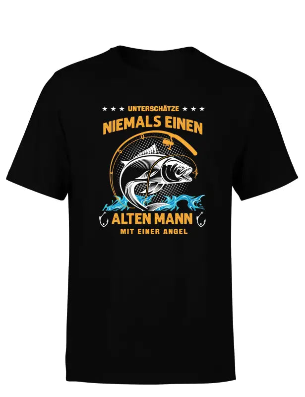 Unterschätze Niemals Einen Alten Mann Mit Einer Angel Herren T - Shirt - S / Schwarz