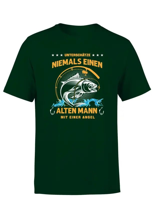 Unterschätze Niemals Einen Alten Mann Mit Einer Angel Herren T-Shirt - Schwarzer - Kaffee