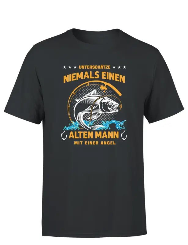 Unterschätze Niemals Einen Alten Mann Mit Einer Angel Herren T-Shirt - Schwarzer - Kaffee