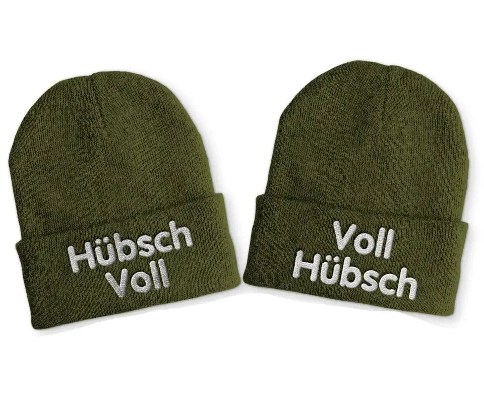 Voll Hübsch | Hübsch Voll Duo Statement Beanie Mütze mit Spruch - tshirtladen - Mütze