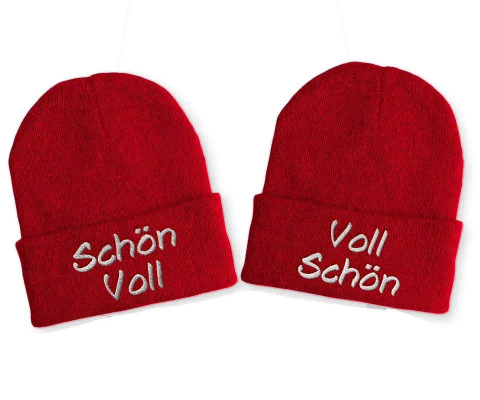 Voll Schön | Schön Voll Duo Statement Beanie Mütze mit Spruch - tshirtladen - Mütze