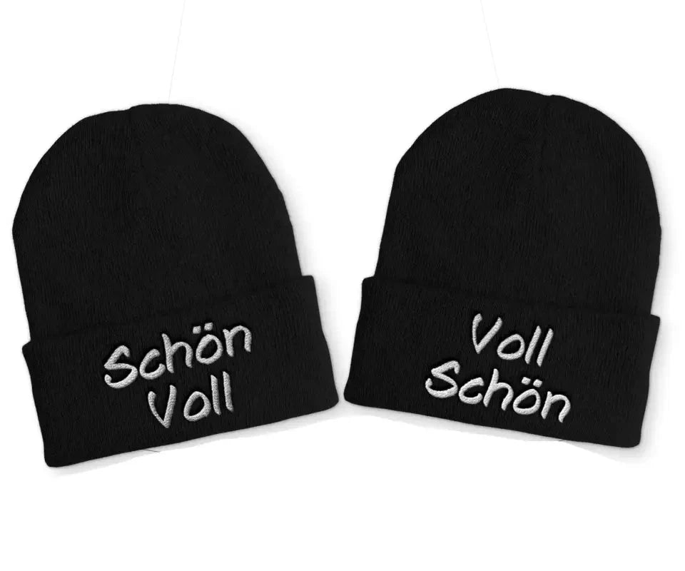 Voll Schön | Schön Voll Duo Statement Beanie Mütze mit Spruch - tshirtladen - Mütze