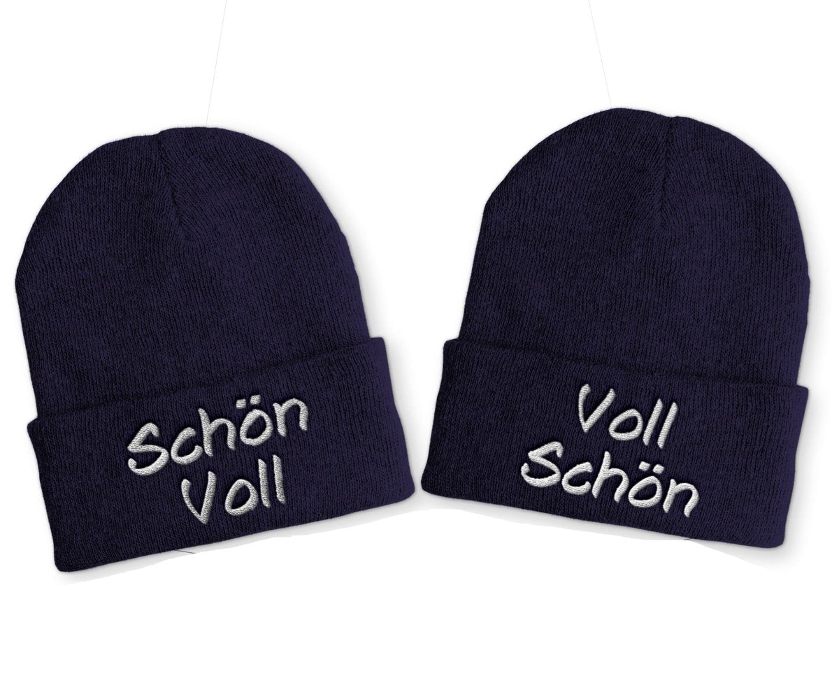 Voll Schön | Schön Voll Duo Statement Beanie Mütze mit Spruch - Schwarzer - Kaffee