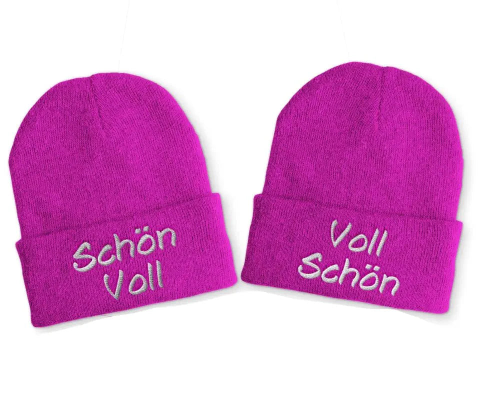 Voll Schön | Schön Voll Duo Statement Beanie Mütze mit Spruch - tshirtladen - Mütze