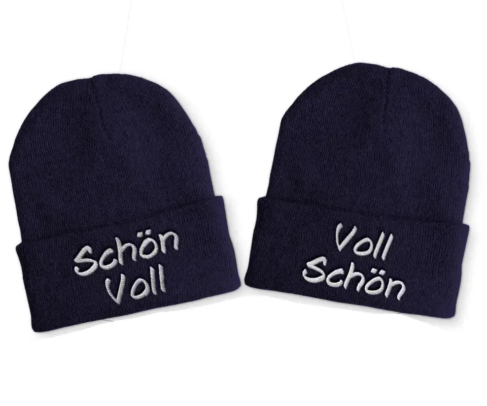 Voll Schön | Schön Voll Duo Statement Beanie Mütze mit Spruch - tshirtladen - Mütze