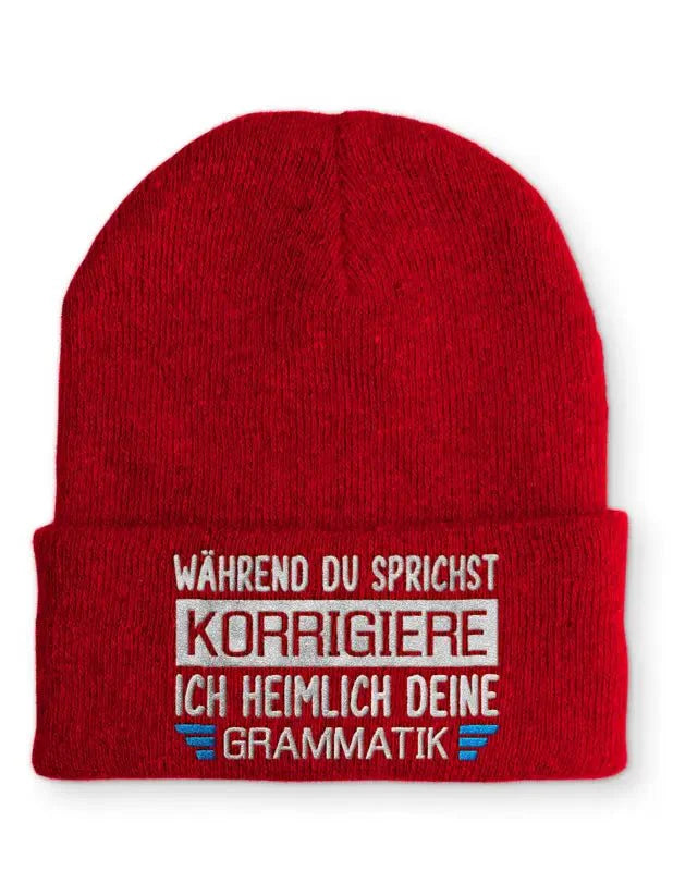 Während du sprichst korrigiere ich heimlich deine Grammatik Statement Beanie Mütze mit Spruch - tshirtladen - Mütze
