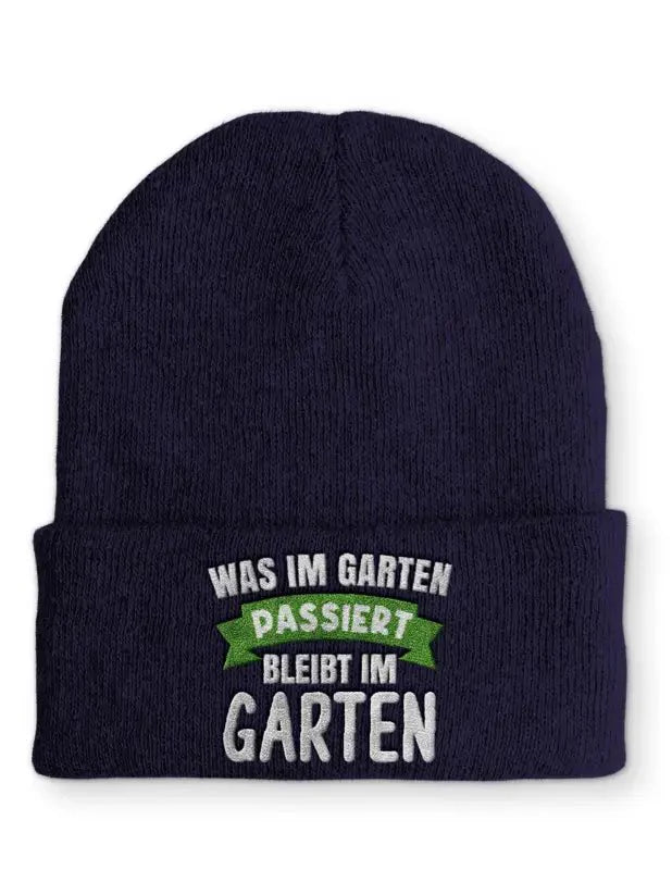 Was im Garten passiert bleibt im Garten Statement Beanie Mütze mit Spruch - tshirtladen - Mütze