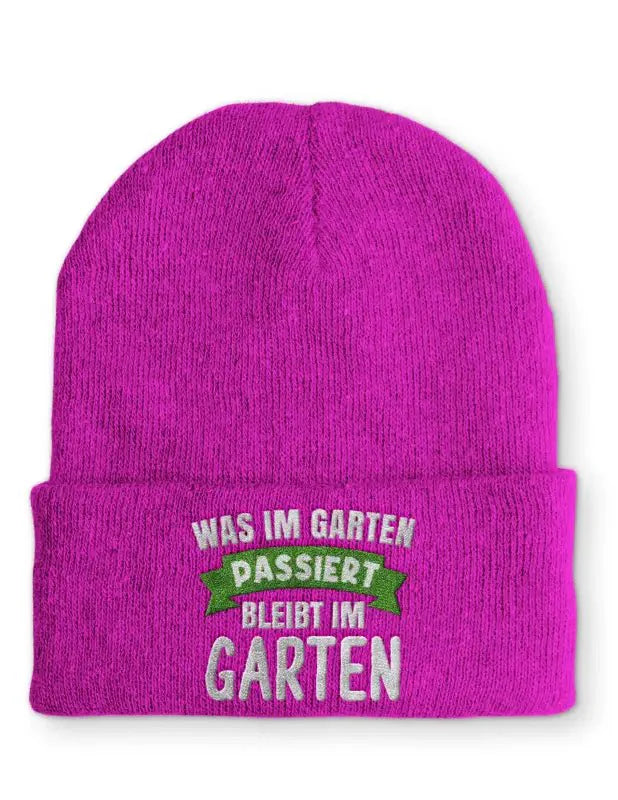 Was im Garten passiert bleibt im Garten Statement Beanie Mütze mit Spruch - tshirtladen - Mütze