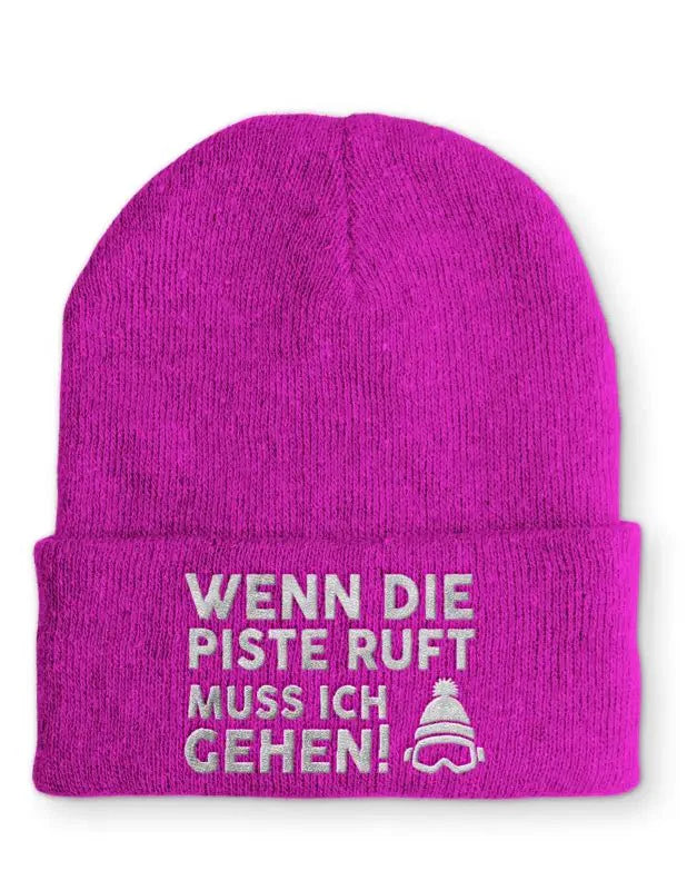 Wenn die Piste ruft muss ich gehen! Statement Beanie Mütze mit Spruch - tshirtladen - Mütze