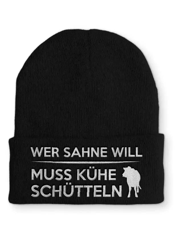 Wer Sahne will muss Kühe schütteln Statement Beanie Mütze mit Spruch - tshirtladen - Mütze