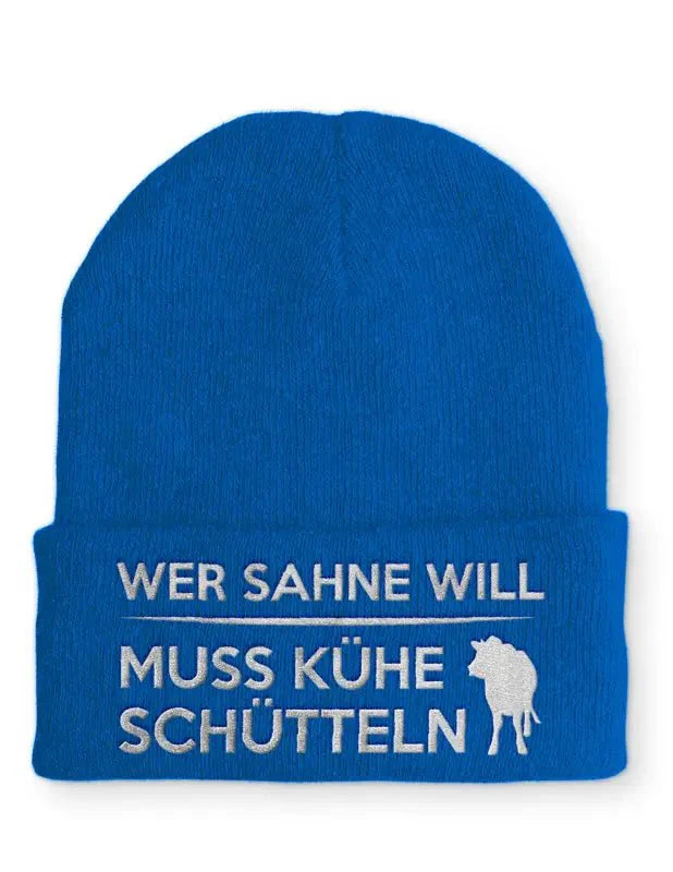 Wer Sahne will muss Kühe schütteln Statement Beanie Mütze mit Spruch - tshirtladen - Mütze