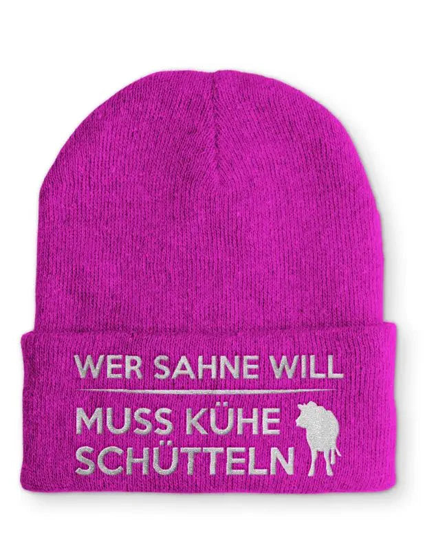 Wer Sahne will muss Kühe schütteln Statement Beanie Mütze mit Spruch - tshirtladen - Mütze