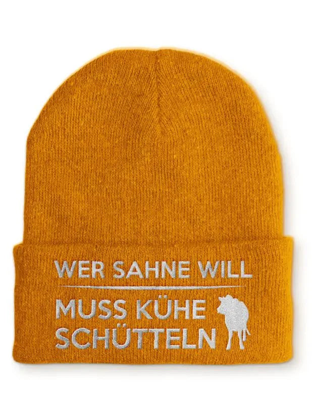 Wer Sahne will muss Kühe schütteln Statement Beanie Mütze mit Spruch - tshirtladen - Mütze