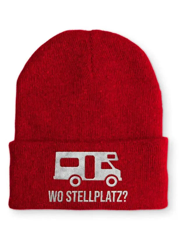 Wo Stellplatz? Statement Beanie Mütze mit Spruch - tshirtladen - Mütze
