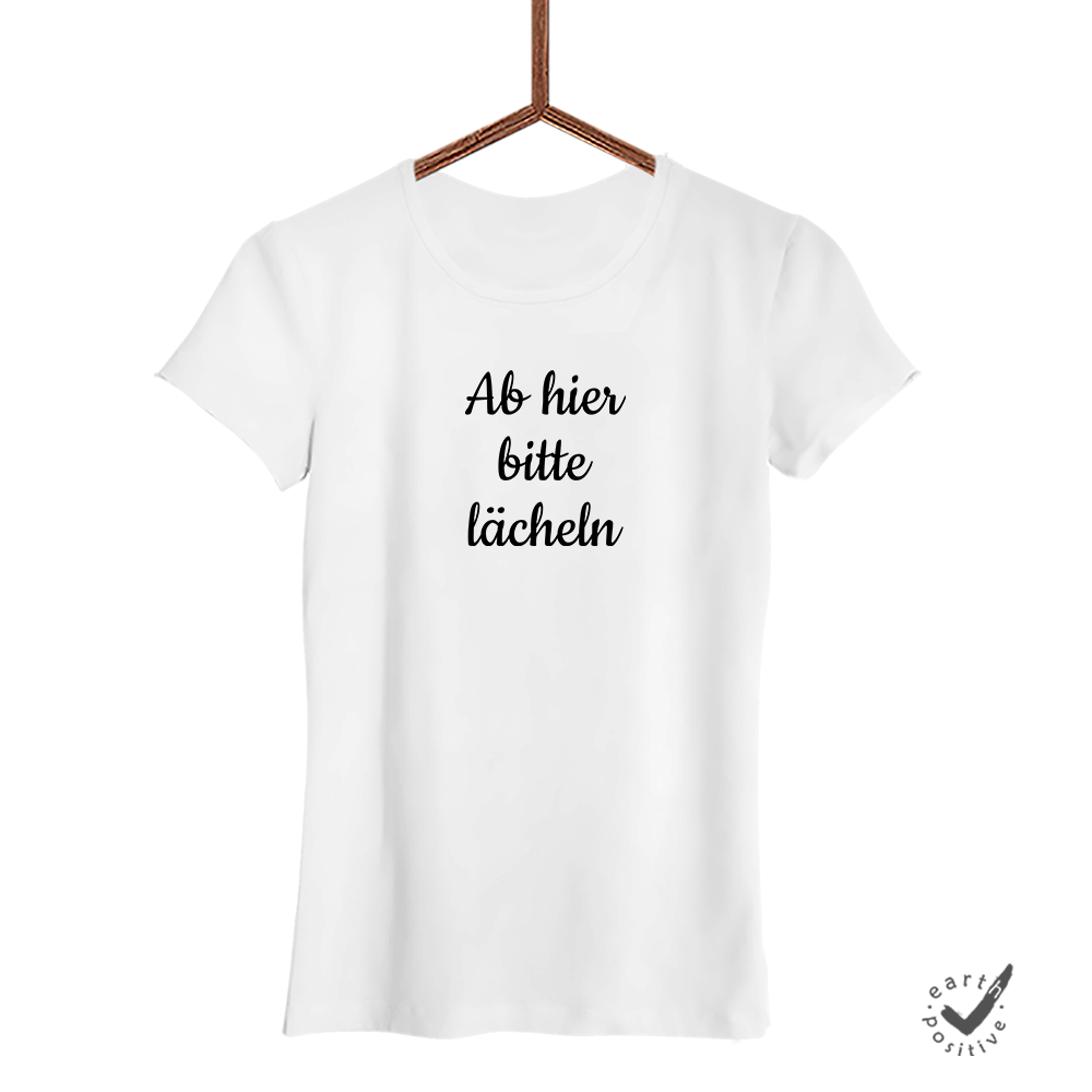 Damen T-Shirt Ab hier bitte lächeln - Schwarzer - Kaffee