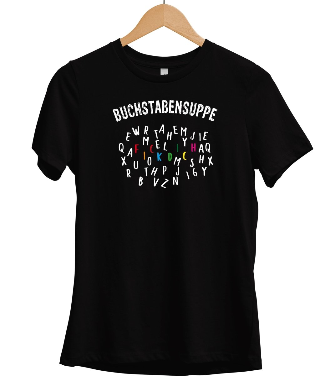 Damen T-Shirt Buchstabensuppe - Schwarzer - Kaffee