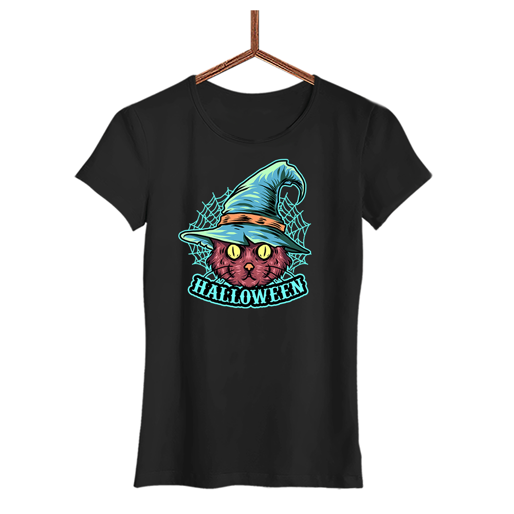 Damen T-Shirt Halloween Cat - Schwarzer - Kaffee