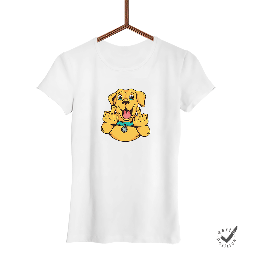 Damen T-Shirt Happy Dog - Schwarzer - Kaffee