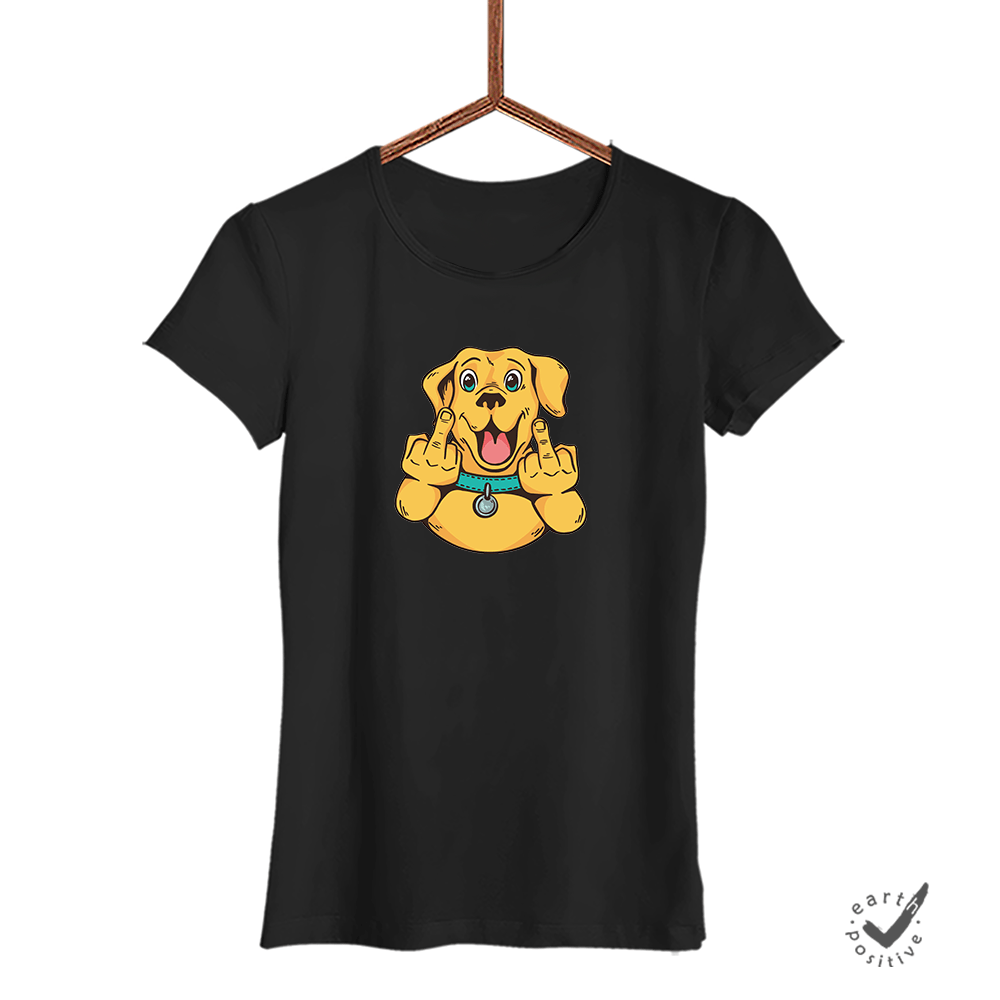 Damen T-Shirt Happy Dog - Schwarzer - Kaffee