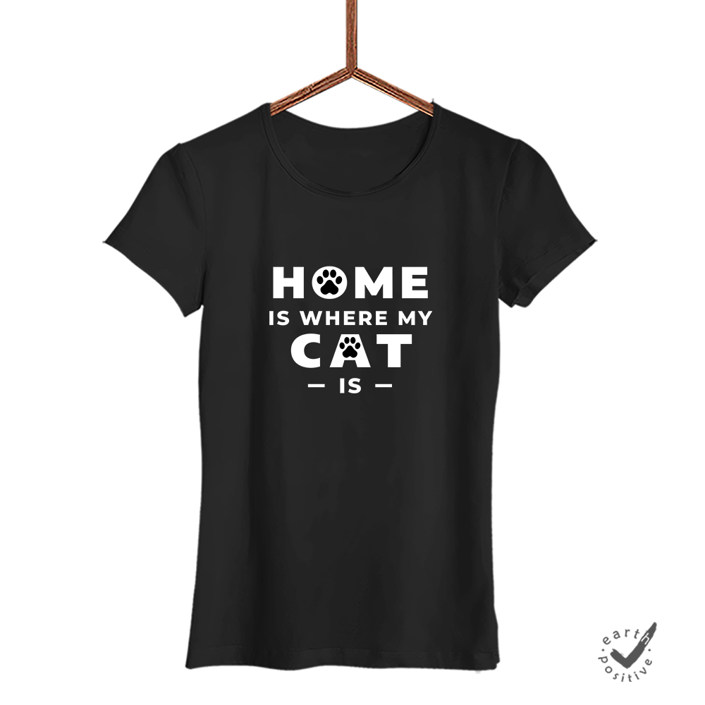Damen T-Shirt Home is where my Cat is Sale - Schwarzer - Kaffee