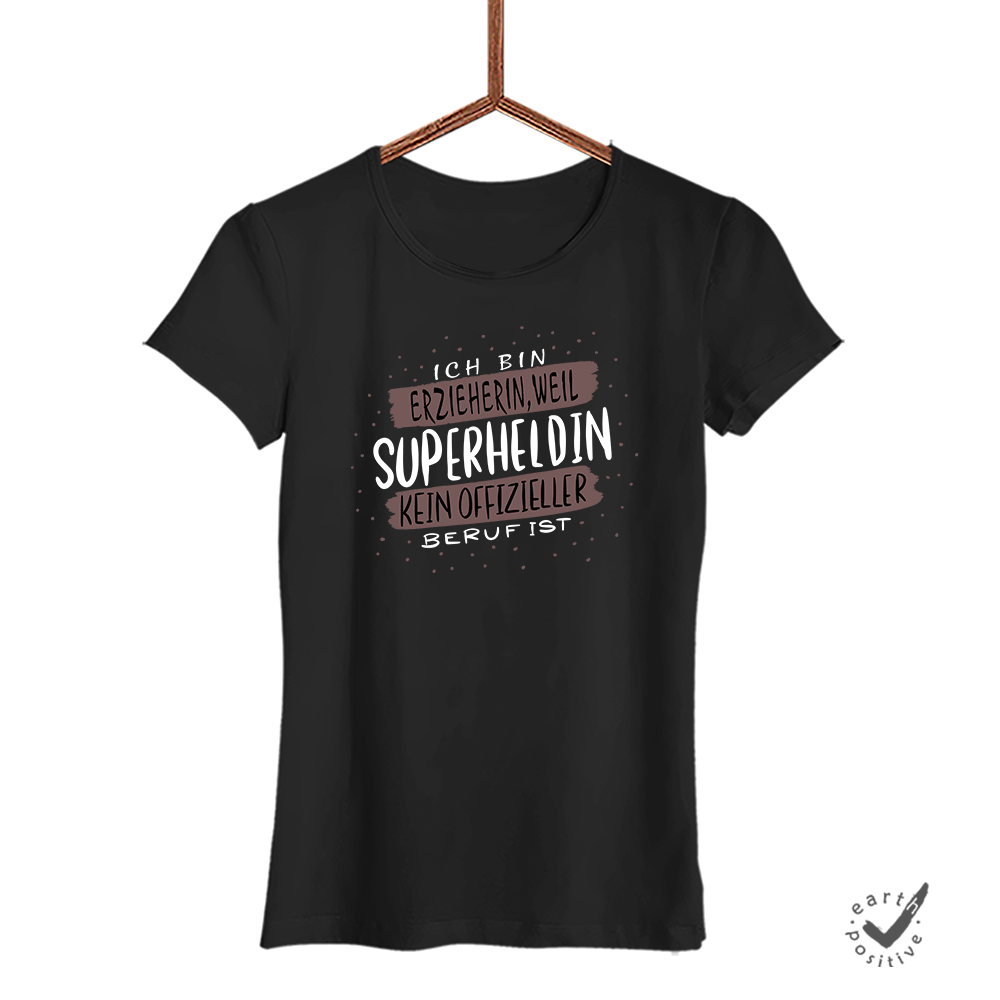 Damen T-Shirt Ich bin Erzieherin weil Superheldin kein offizieller Beruf ist - Schwarzer - Kaffee