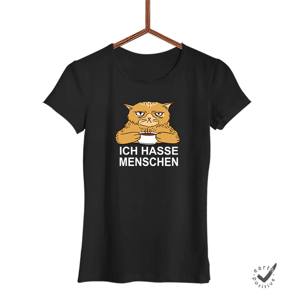 Damen T-Shirt Ich hasse Menschen Katze - Schwarzer - Kaffee