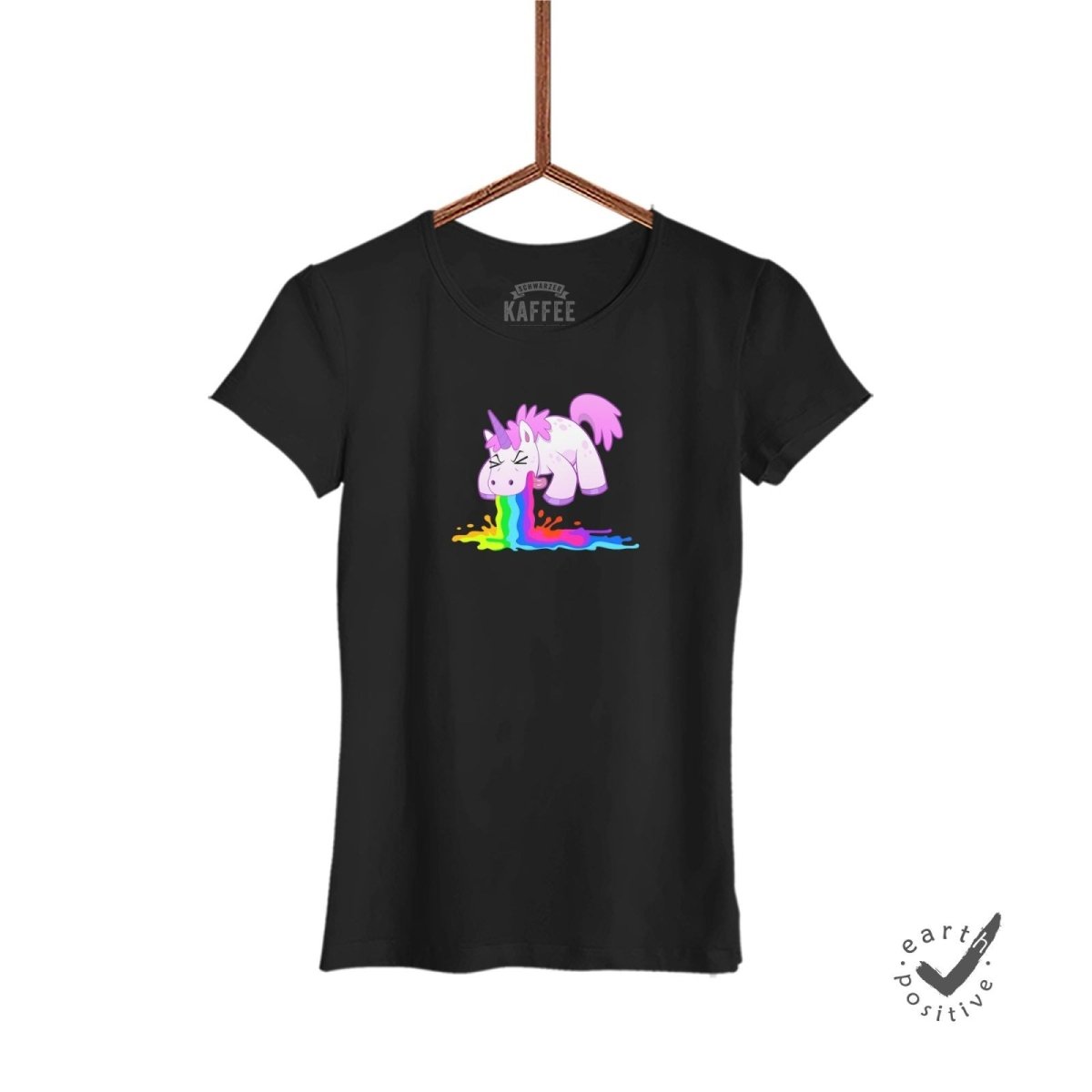 Damen T-Shirt Kotzendes Einhorn - Schwarzer - Kaffee