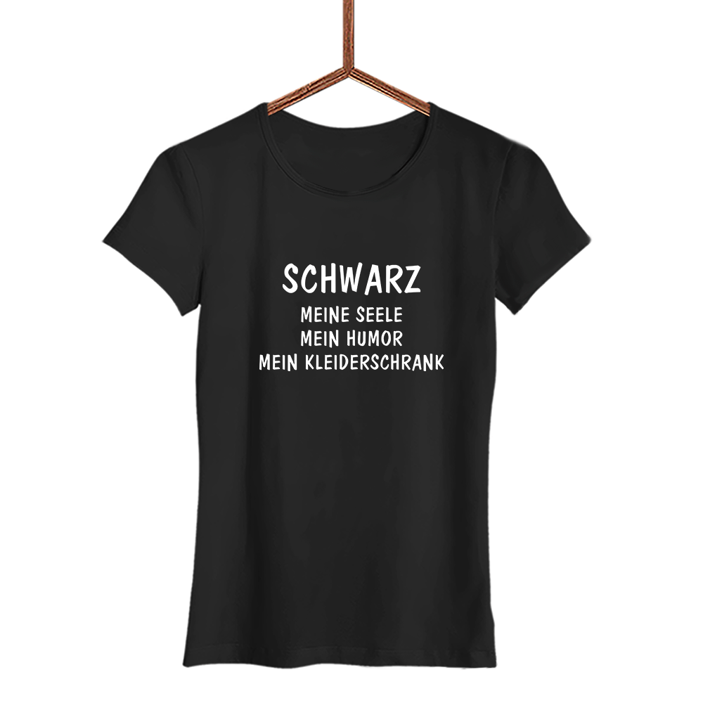 Damen T-Shirt Schwarz - Schwarzer - Kaffee