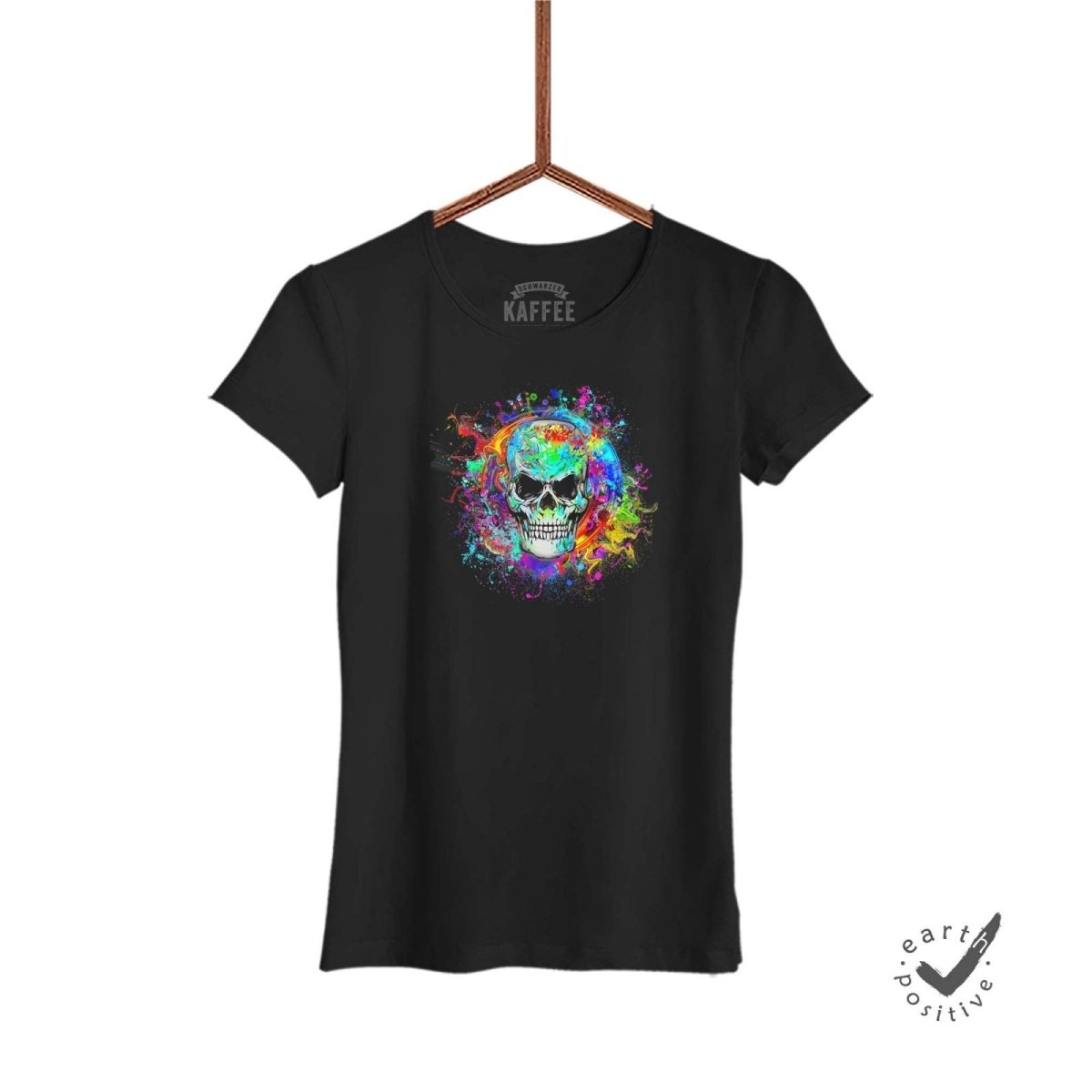 Damen T-Shirt Totenkopf - Schwarzer - Kaffee