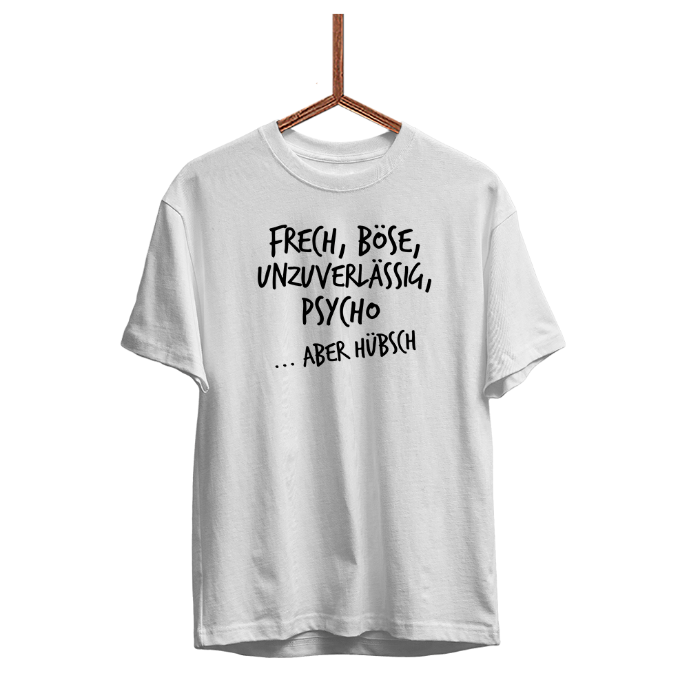 Herren T-Shirt Frech, böse, unzuverlässig, Psycho aber hübsch - Schwarzer - Kaffee