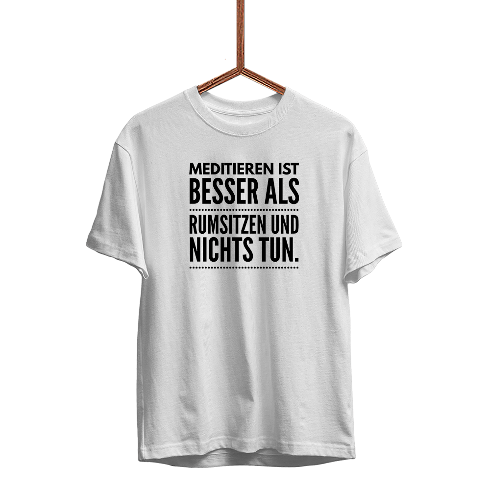 Herren T-Shirt Meditieren ist besser als rumsitzen und nichts tun - Schwarzer - Kaffee