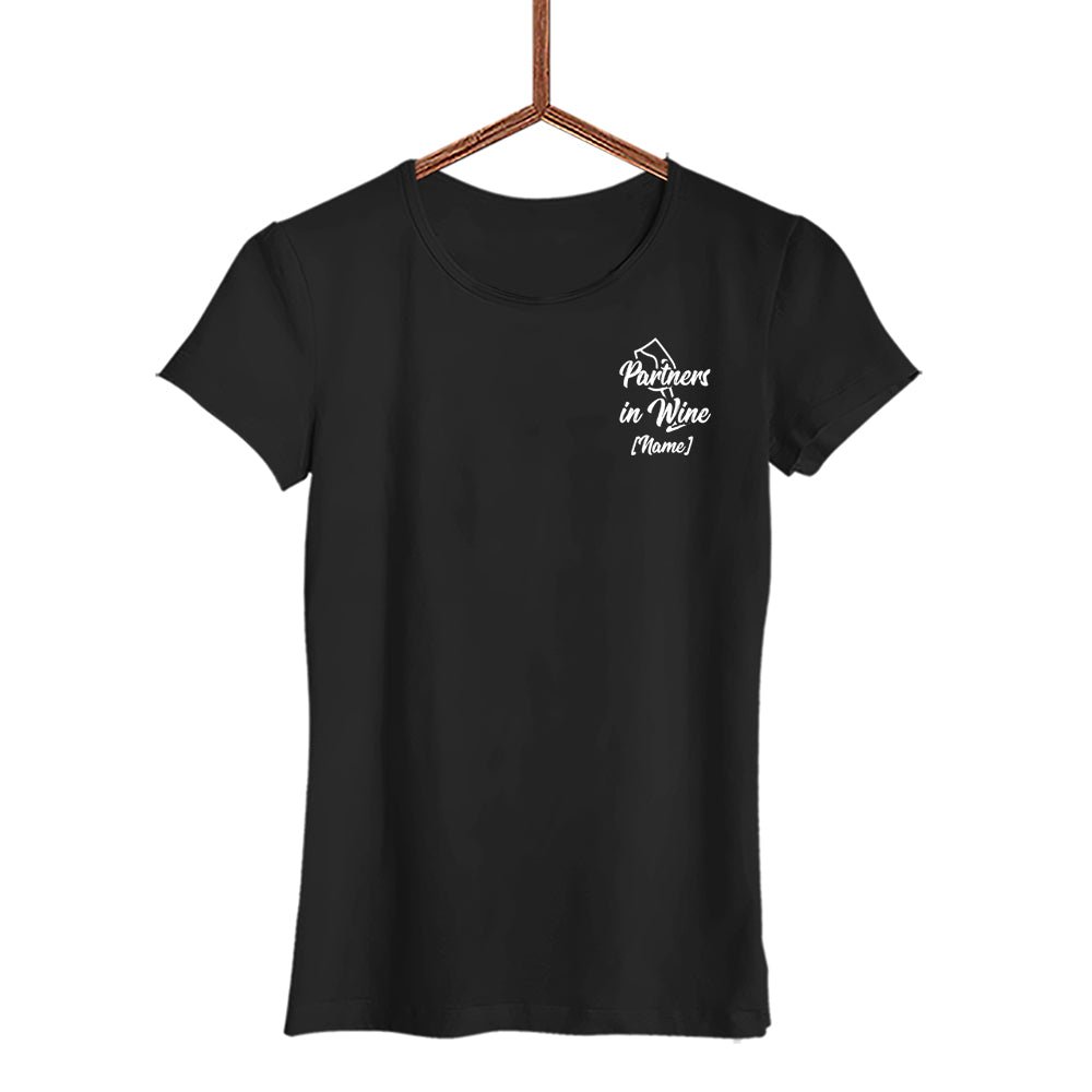 Partners in Wine |Wunschtext| Damen T-Shirt 2 x T-Shirt Name frei wählbar - Schwarzer - Kaffee