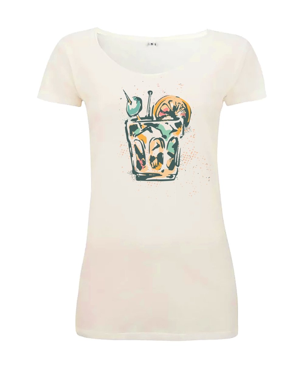 Sommershirt Cocktail Damen T-Shirt - Schwarzer - Kaffee