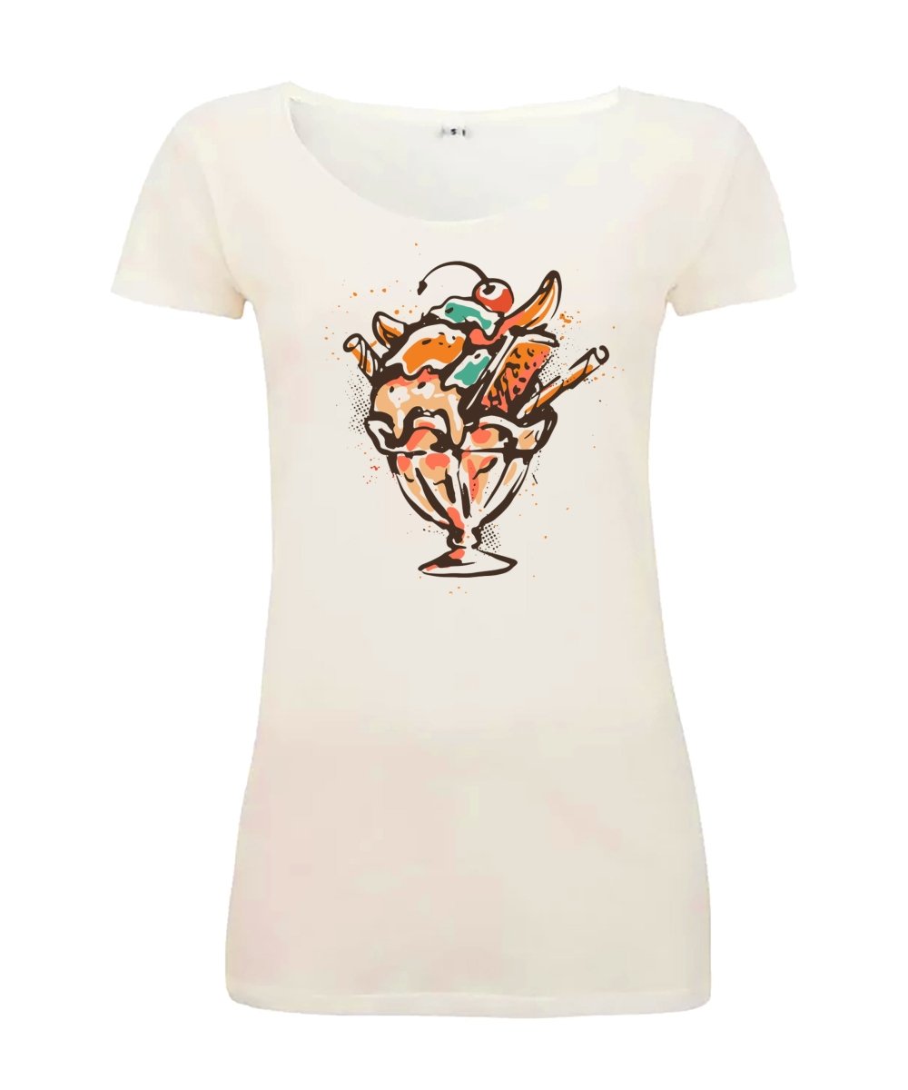 Sommershirt Eisbecher Damen T-Shirt - Schwarzer - Kaffee