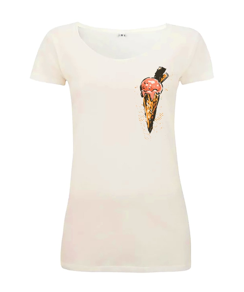 Sommershirt Eiswaffel Damen T-Shirt - Schwarzer - Kaffee