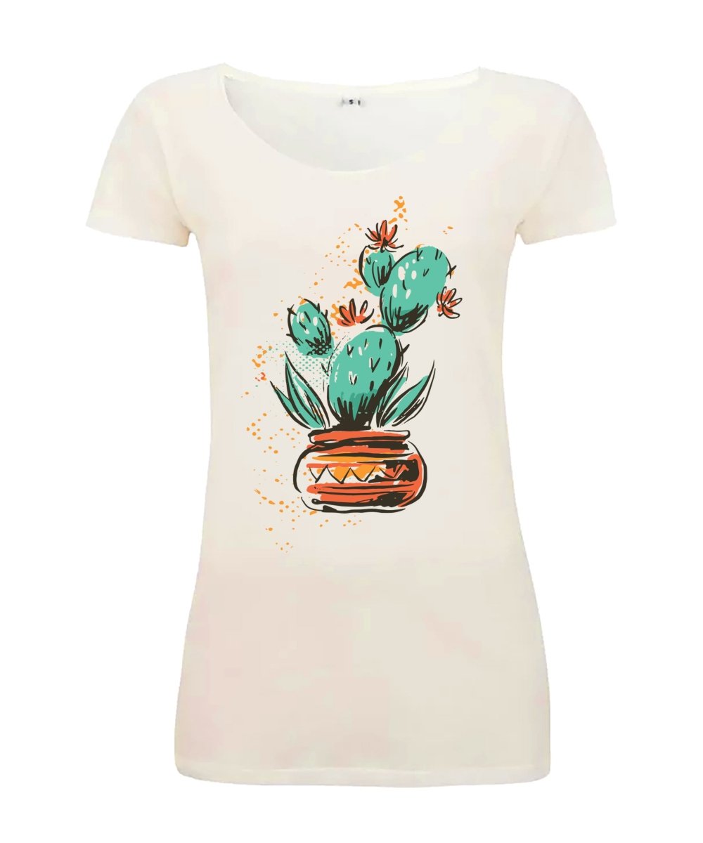 Sommershirt Kaktus Damen T-Shirt - Schwarzer - Kaffee