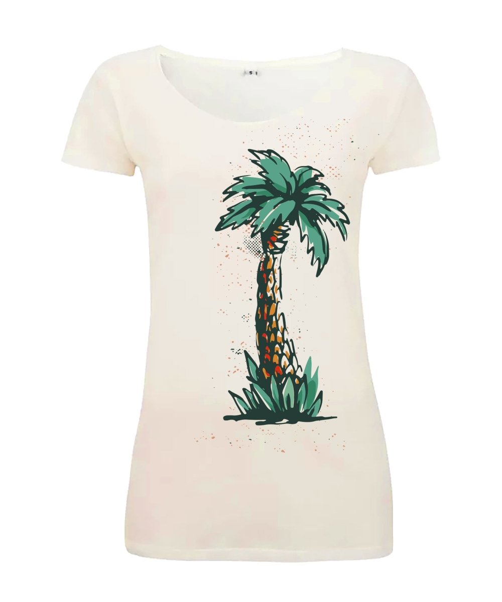 Sommershirt Palme Damen T-Shirt - Schwarzer - Kaffee