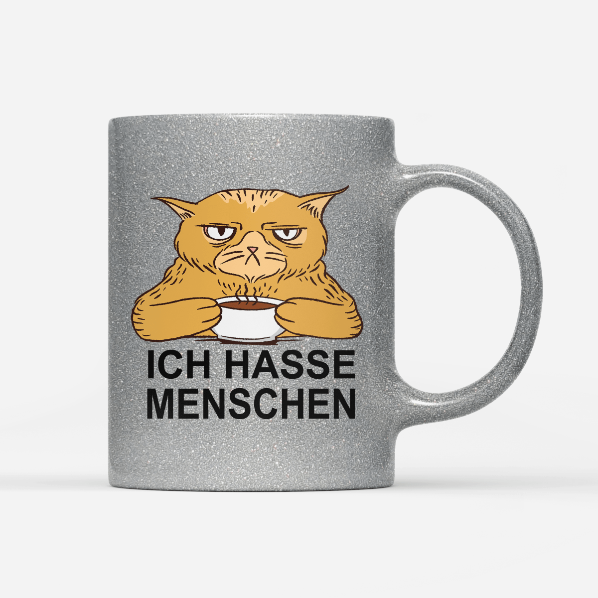 Tasse Glitzer Edition Ich hasse Menschen Katze - Schwarzer - Kaffee