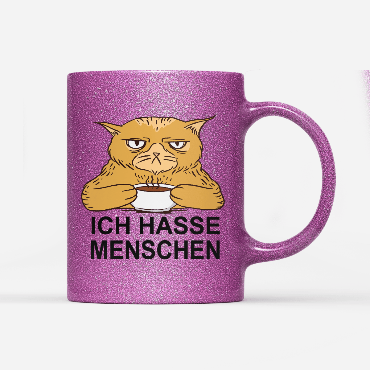 Tasse Glitzer Edition Ich hasse Menschen Katze - Schwarzer - Kaffee