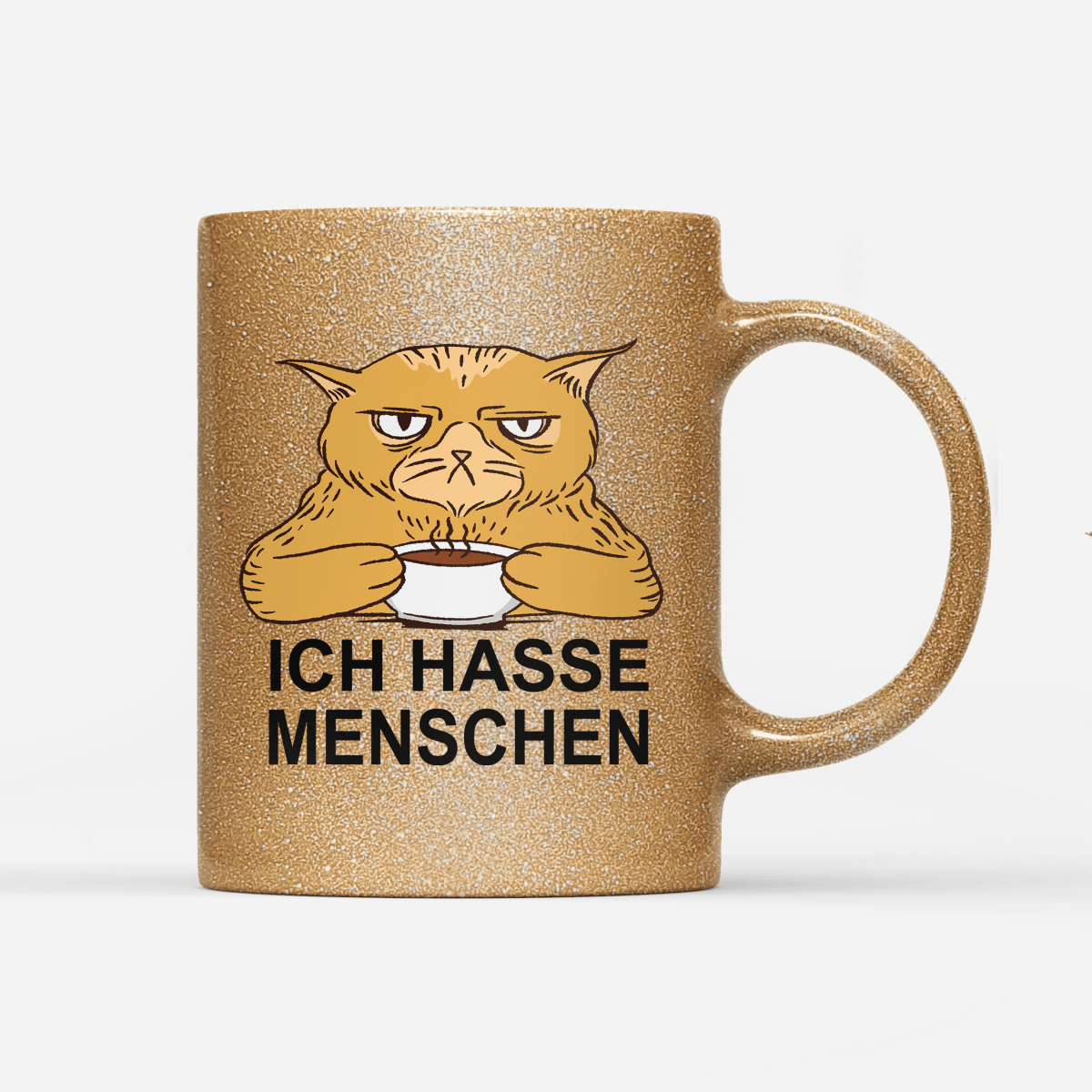 Tasse Glitzer Edition Ich hasse Menschen Katze - Schwarzer - Kaffee