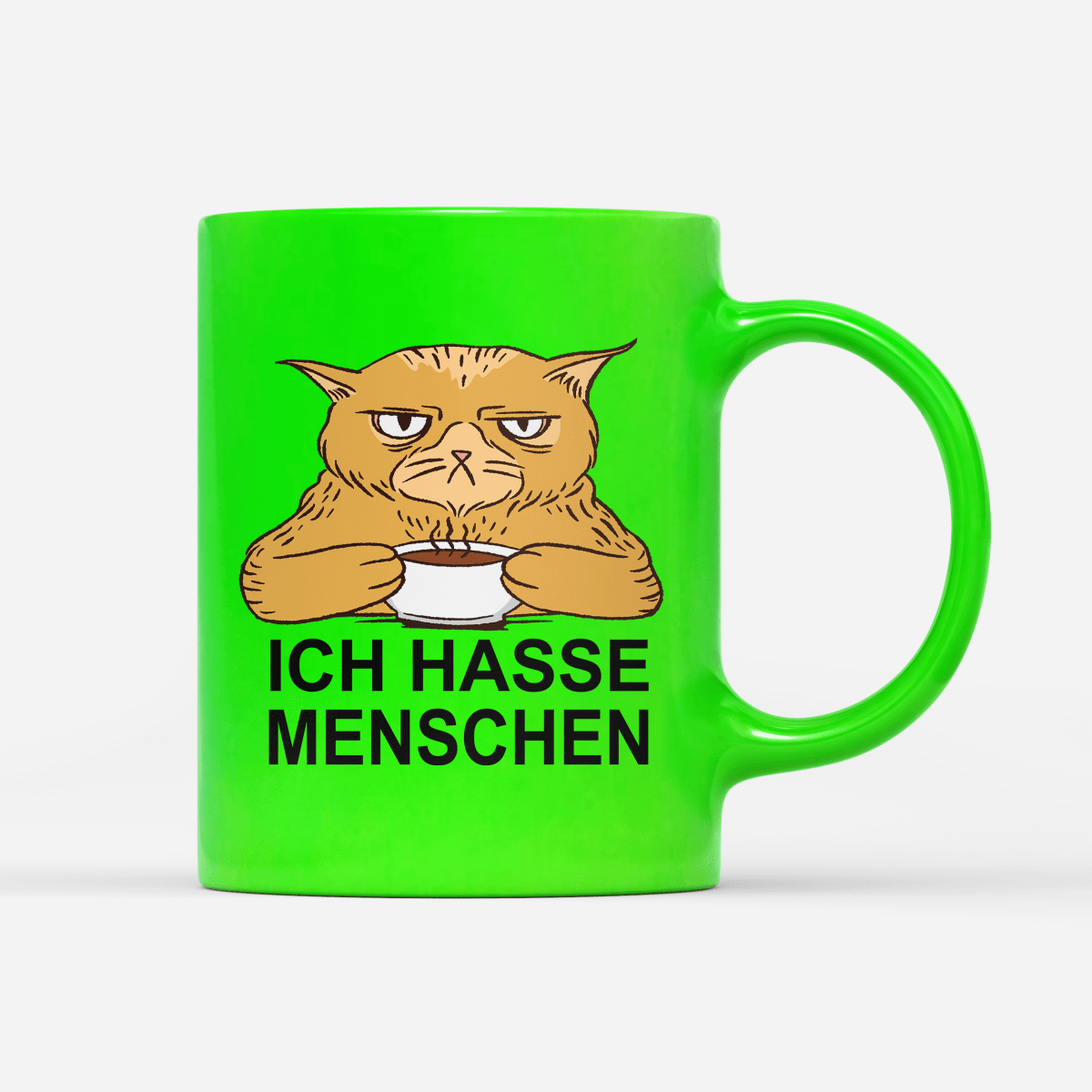 Tasse Neon Ich hasse Menschen Katze - Schwarzer - Kaffee