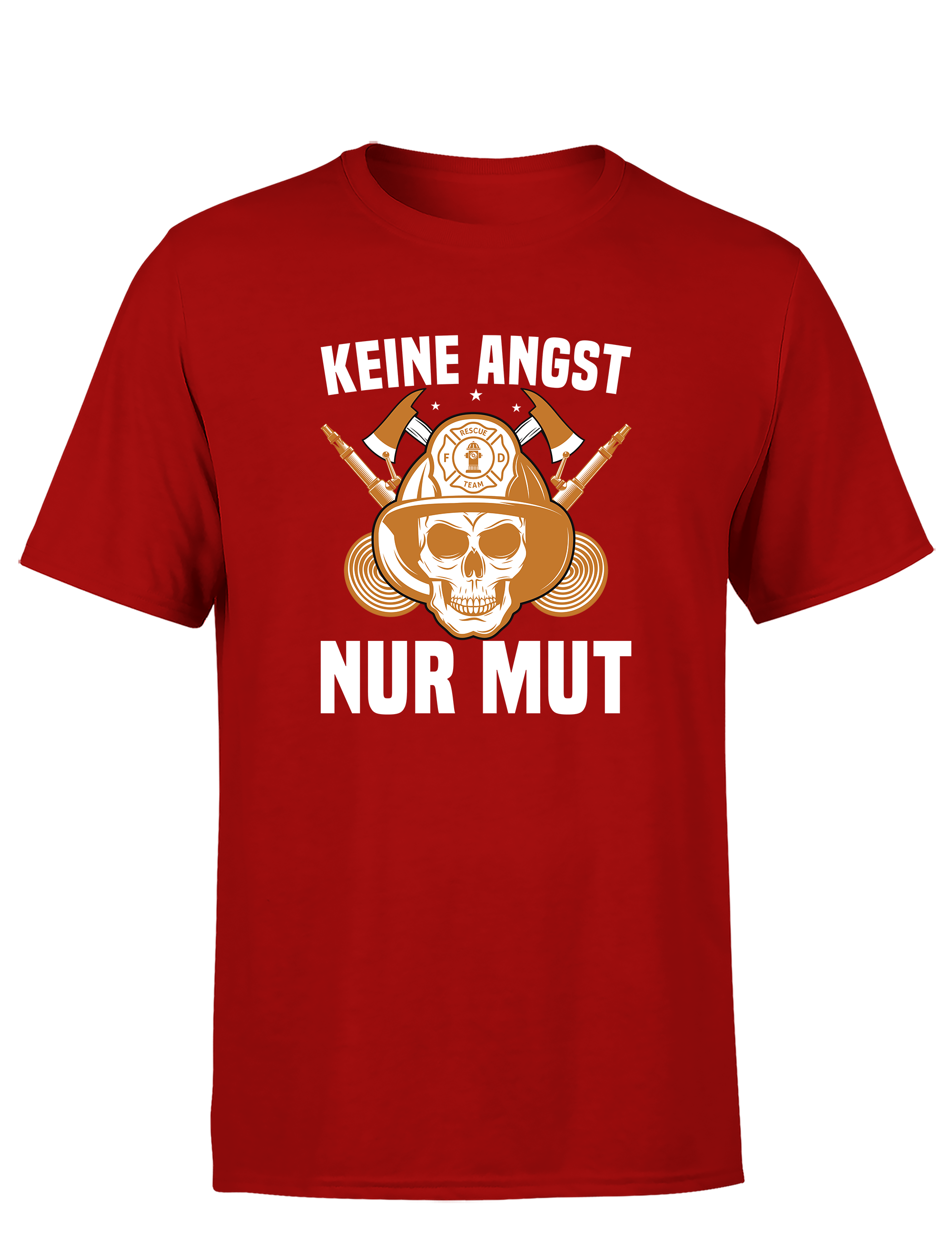 Herren T-Shirt Keine Angst Nur Mut | Feuerwehr Shirt mit Totenkopf und Helm
