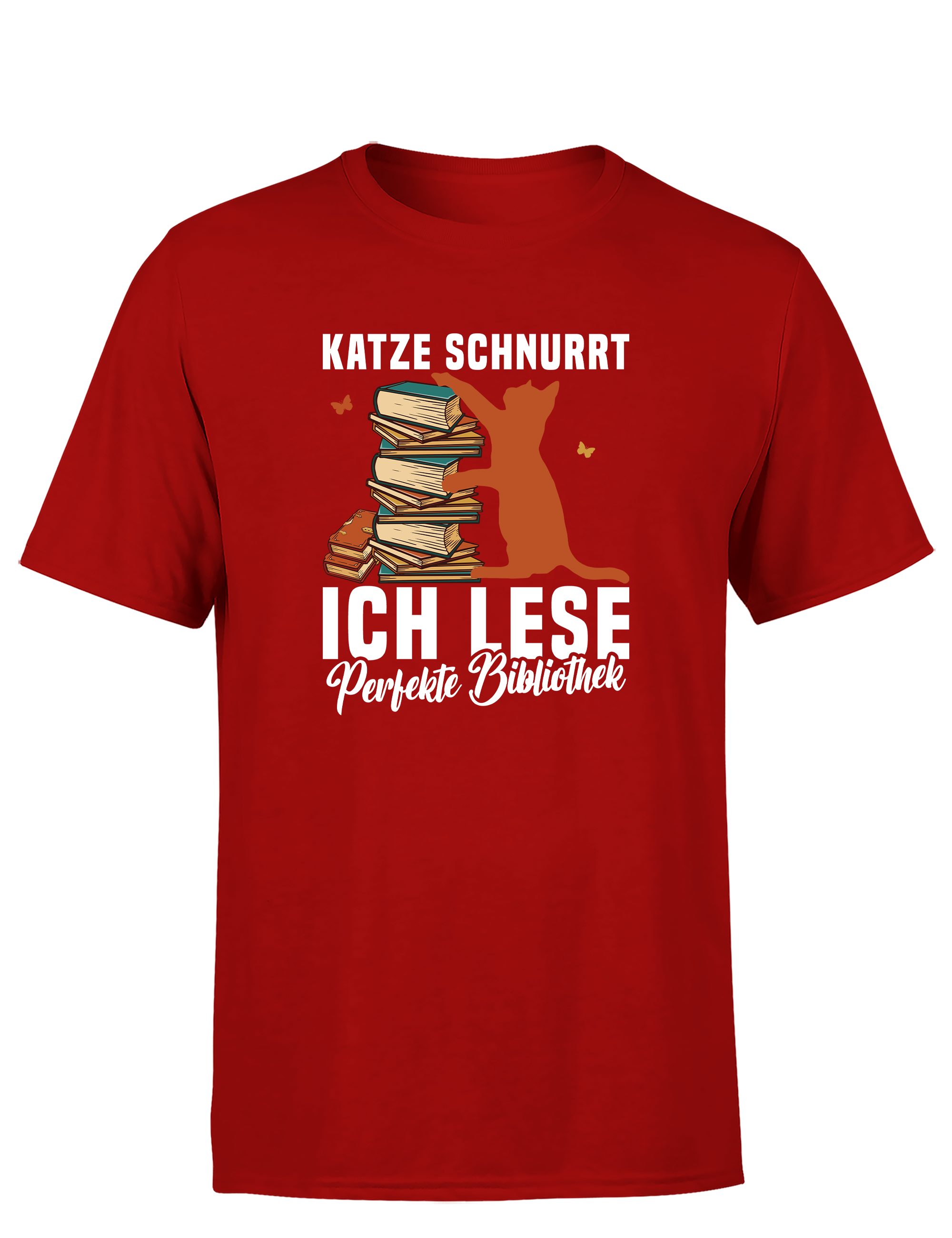 Katze schnurrt, ich lese – perfekte Bibliothek | Herren T-Shirt im Retro Stil für Katzen- & Bücherliebhaber, Freizeit & Geschenkidee