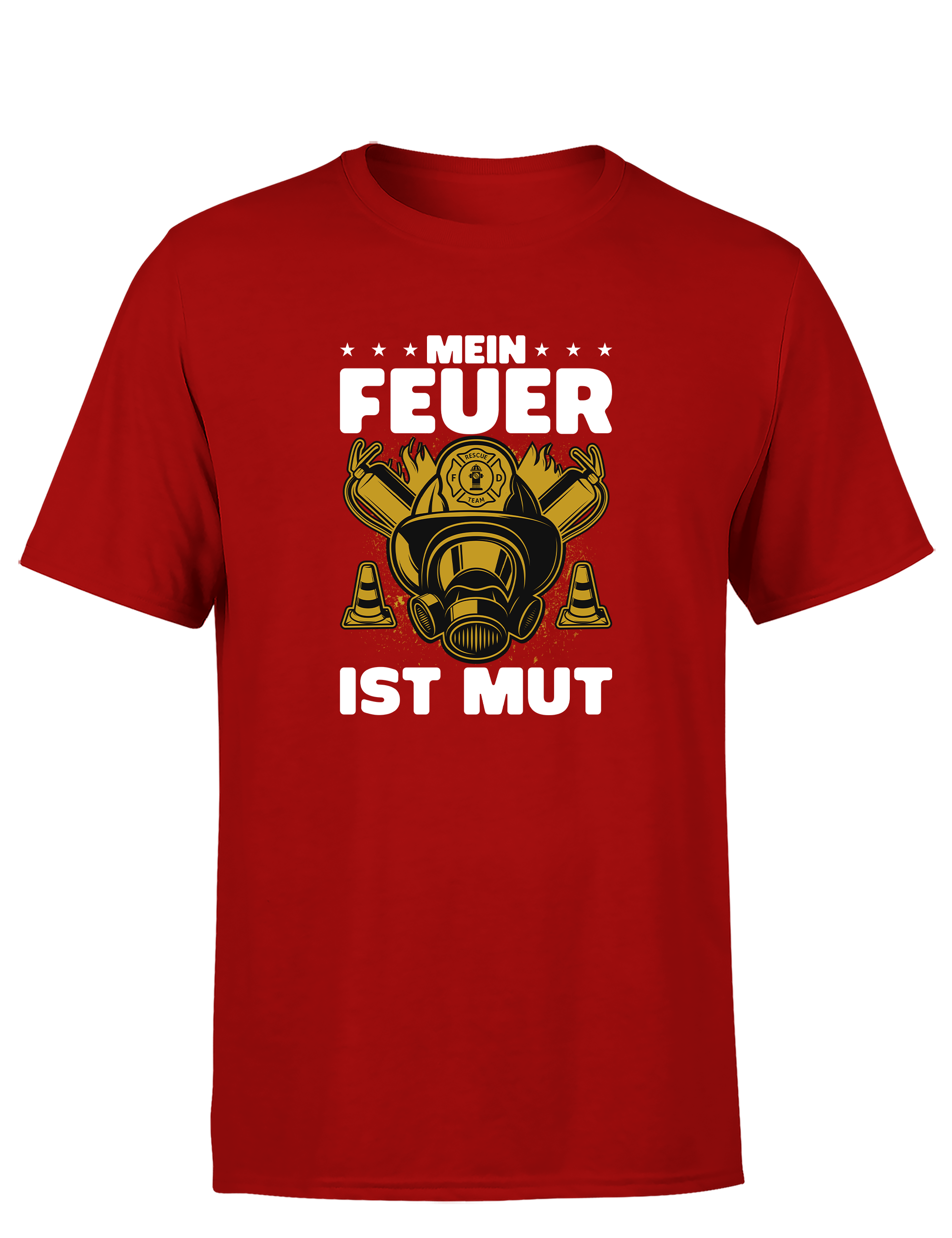 Herren T-Shirt Mein Feuer ist Mut | Feuerwehr Shirt mit Helm und Atemmaske